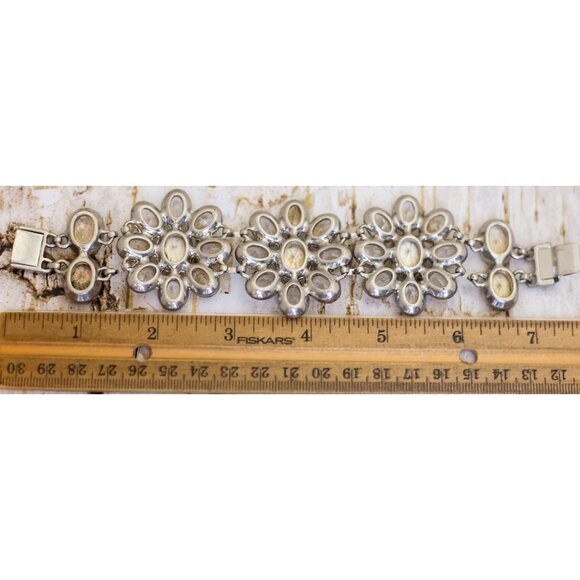 7 inch, Vintage Clear Floral Rhinestones Unique Bracelet - B18 - Picture 3 of 3